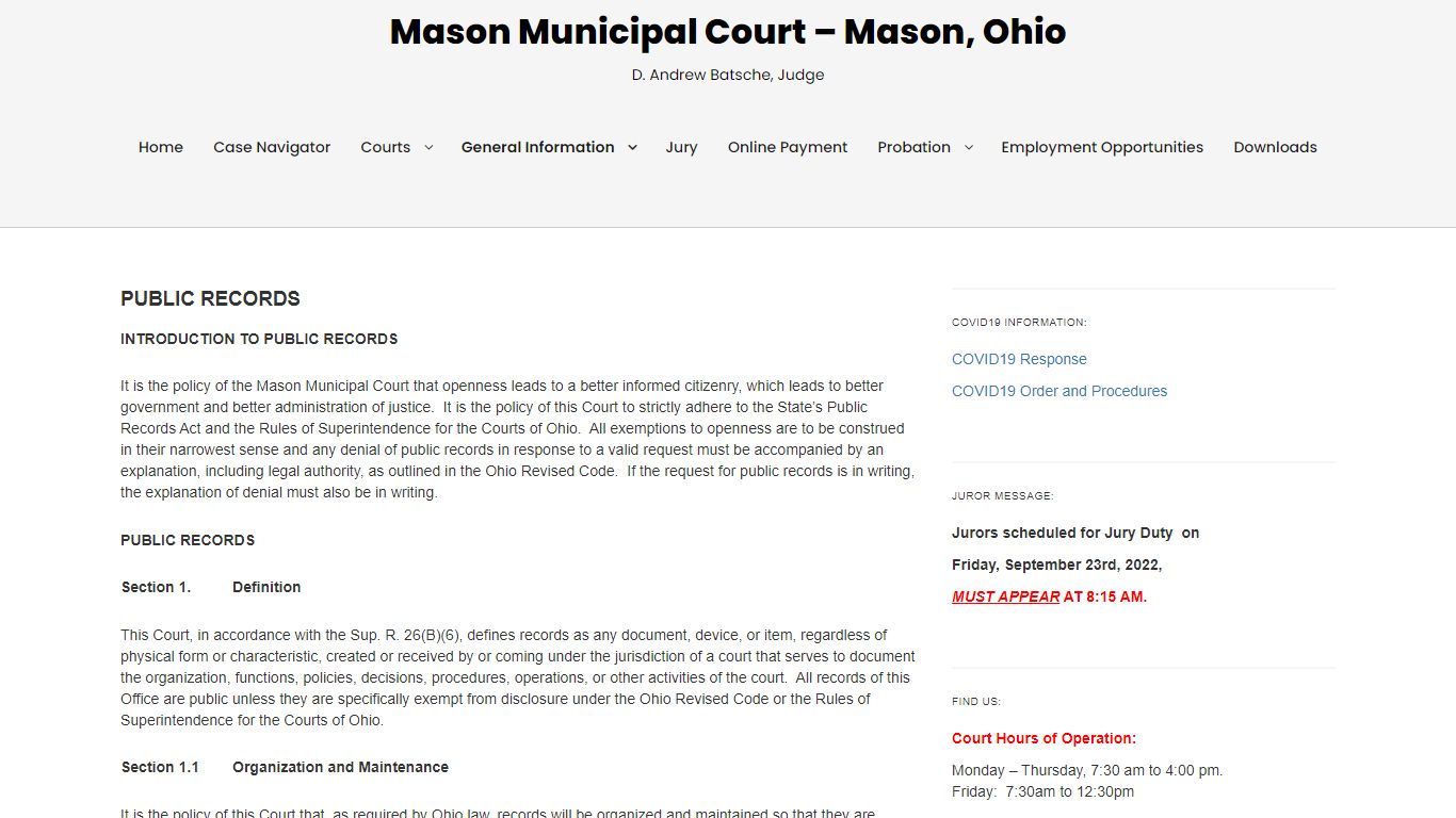 PUBLIC RECORDS – Mason Municipal Court – Mason, Ohio